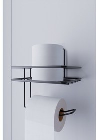 Resim Süper Yapışkanlı Tuvalet Kağıtlığı Tutacağı Askısı Mat Metal Tuvalet Kağıtlık Banyo Aksesuar Siyah 