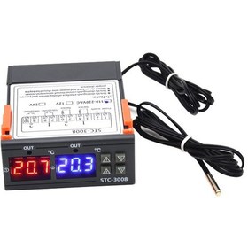 Resim STC-3008 220V 10A Çift Ekranlı Çift Problu Isı Termostatı (NEM ÖLÇMEZ) 