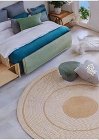 Resim Jüt Paspas, Kilim, Halı, Kapı Önü Paspas, Yuvarlak Paspas, Mutfak Paspası, Banyo Paspası, Hediyelik 90 x 90 JÜT-BEYAZ KIRÇIL 