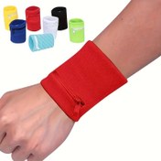 Resim Ferah Naylon Spor Bilekliği Fermuarlı Cebi ile - Ter Emici, Anahtarlar ve Madeni Paralar için Nakışlı Koruyucu Ekipman, Çeşitli Renklerde Fitness Kol Kılıfı (Sarı, Siyah, Beyaz, Mavi, Kırmızı), Etkinlikler İçin Bileklikleri 