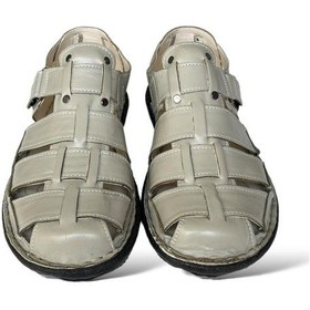 Resim Liger Erkek Hakiki Deri Cırtlı Sandalet Krem 