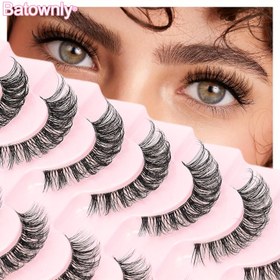 Resim 10 çift kalın ve kıvırcık, çizgi film tarzı, uzun kuyruklu, şeffaf saplı takma kirpik 