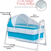 Resim Lüks Sallanır Tenteli Portatif Sepet Beşik 5 Cm Sünger Yatak Mavi 