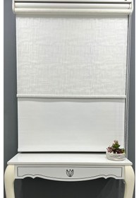 Resim Stor Perde Çift Mekanizmalı Örme Tül Stor & Mat Beyaz Stor Perde % 80 Işıgı Kesme Özelliği 