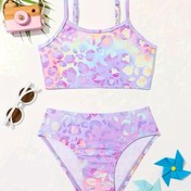 Resim Çocuklar için Leopar Desenli Moda Yırtmaçlı Bikini Takımı 