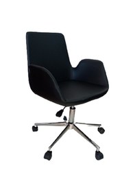 Resim Sekreter Sandalyesi Döküm Süngerli Siyah Suni Deri 