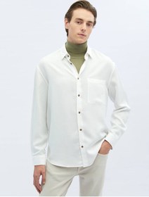 Resim Beyaz Fitilli Oversize Fit Dokuma Casual Gömlek 4111993 Beyaz 