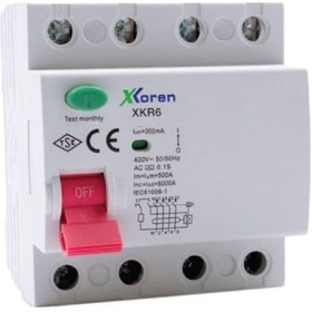 Resim Xkoren Xkr06-4ac300-025, Ac 4-kutup 25a/300ma/6ka Kaçak Akım Röle 