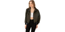 Resim First Stops Spor Kadın Dik Yaka Su ve Rüzgar Geçirmez Oversize Crop Mevsimlik Yağmurluk Rüzgarlık 