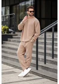 Resim Madmext Camel Bisiklet Yaka Erkek Kadife Takım E7337 Camel 