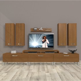 Resim Ekoflex 8d Slm Krom Ayaklı Tv Ünitesi Tv Sehpası - Naturel Ceviz 