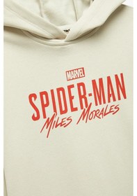 Resim Koton Erkek Çocuk Lisanslı Örümcek Adam Baskılı Uzun Kollu Şardonlu Pamuklu Kapşonlu Sweatshirt Ekru 