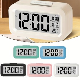 Resim Sessiz Arka Işık, Gece Lambası, Alarm, Tarih, 24 Saat Gösterge, Hafta ve Ay Gösterme, Sıcaklık Sensörü ile Akıllı LED Alarm Saati - Yatak Odası ve Ev Dekoru için İdeal, Yatak Odası Alarm Saati | Modern Alarm Saati | Dijital Ekran 