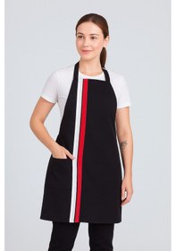 Resim Kadın Boyundan Asmalı Çizgili Barista Şef Mutfak Önlüğü 60x85 Cm Siyah 