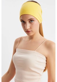 Resim Kadın Çift Taraflı Kullanım Alternatifli Pamuklu Penye Kaymaz Hafif Spor Saç Bandı Bandana - Tek Ebat / Sarı Sarı 