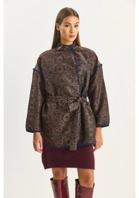 Resim Shade Kadın Etnik Desenli Kuşaklı Oversize Kimono 4159 60283674 - Acı Kahve Kahverengi 
