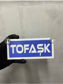 Resim Mavi Renk Üzeri Beyaz Renk Tofaşk Yazılı Vantuzlu Cam Süsü 