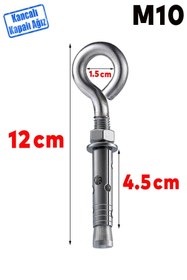 Resim Badem10 Kapalı Ağız 5 Adet Salıncak Boks Torbası Avize Tavan Asma Aparatı Asacağı Kancalı Çelik Dübel M10 