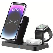 Resim Gaojunshop01 Siyah 3ü 1 Arada Kablosuz Şarj Cihazı: Hızlı Şarj Katlanır Stand Akıllı Telefon Saat Kulaklık 