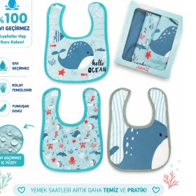 Resim Karamila 3'lü Set Bebek Mama Önlüğü Desenli Sıvı Geçirmez 