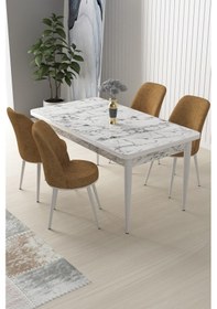 Resim Canisa Nil Serisi 70x110 Sabit Mutfak Masası Takımı Beyaz Mermer Desen Masa 4 Cappucino Sandalye Masa Beyaz Mermer Desen Sandalye Cappucino 