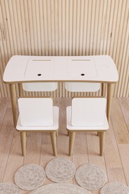 Resim Fahrettin Küçük Montessori Çocuk Masası Oyun Masası Aktivite Masası Çalışma Masası - 2 Adet Sandalyeli 45x90 Cm 
