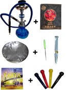 Resim Camp & Shisha Mavi Mini Nargile Takımı 1 Kg Küp Kömür Folyo 10 Sipsi 