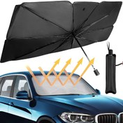 Resim Taşınabilir Katlanabilir Araba Güneşlik Çekme Kordonlu - Tüm Araçlar İçin UV Koruma Ön Cam Şemsiyesi, Dayanıklı Naylon Karışımı, Siyah, Güneş Engelleyici, Arabanızı Koruyun 
