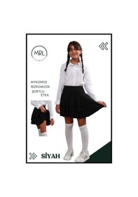 Resim Mykonos Etek Siyah Içte Sabit Şortlu Yüksek Bel Likralı Bürümcük Kumaş Skirt With Shorts 4104 Siyah 
