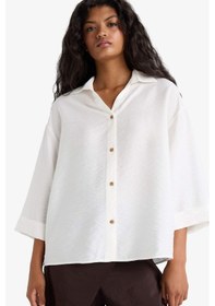 Resim Defacto Overshirt Fit Kaçık Yaka Uzun Kollu Gömlek F4767ax25auer105 Ekru 