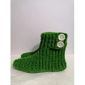 Resim Merut Style El Örgüsü Kadife Ip Yeşil Düğme Detaylı Ev Botu Panduf 