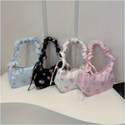 Resim Kadınların Çiçek Baskılı Omuz Çantası Ayarlanabilir Askılı - Hafif Günlük El Çantası 4 Renkte (Siyah/Beyaz/Pembe/Mavi) - Dayanıklı Polyester, Fermuar Kapatma ve Yağ Kenarı Süslemeli Günlük İşe Gidiş-Geliş, Geziler, Hediye, Bayanlar için El Çantaları 