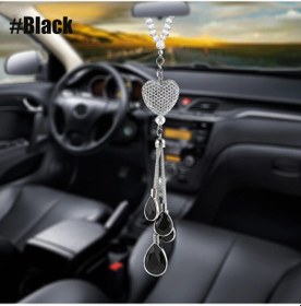 Resim Bling Araba Kolye Kristal Top Ve Düşme Araba Çekici Arka Görüş Aynası Dekorasyonu Black 1 Piece Set 