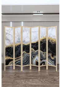 Resim Doğal Ahşap Soyut Tek Taraf Baskılı 6 Kanat Paravan 000081 