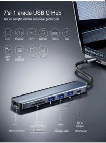 Resim 7in1 Aluminium Pd100w Hızlı Şarj 4k 60hz Hdm 3xusb 1xtype-c Tf/sd Usb Çoklayıcı Çevirici 
