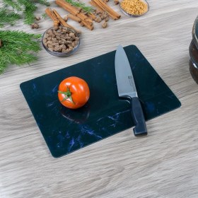 Resim Miabella Home Mermer Desenli Cam Kesme Tahtası, Kesme Tablası Kenarları Oval, Antibakteriyal, Sunum Tahtası 20X 30 cm 