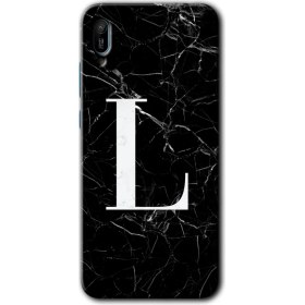 Resim Bera Aksesuar Huawei Y6 2019 Kılıf Hd Desen Baskılı Arka Kapak - Siyah Mermer Desenli L Harfi 