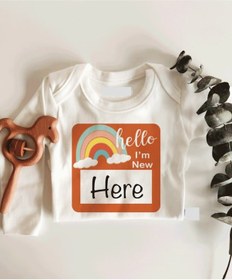 Resim İmaj Tuğbababy Hello I'M New Here Uzun Kol Çıtçıtlı Organik Bebek Body Beyaz 