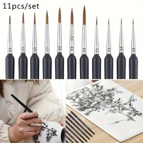 Resim 11 adet / takım Seramik Sanat Boyama saç tokası Hattı Fırça İnce Kurt Saç Fırçası İnce Çizgi İnme Seramik DIY Sıraltı Boyama Aracı 