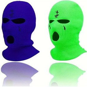Resim Userfriendly11 Mavi Ve Yeşil 2 Adet Şık Balaklava Yüz Maskesi Yumuşak Sıcak Akrilik Kış Sporları Açık Hava Aktiviteleri Mavi + Yeşil 