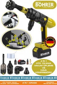 Resim BÖHRER ALMAN 4 MAKİNE 1 ARADA ÇİFT SARI AKÜLÜ OTO YIKAMA - VAKUM - ÜFLEME VE MİNİ KOMPRESÖR LASTİK ŞİŞİRME 