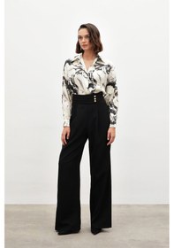Resim Sateen Bel Detaylı Pantolon - Siyah 