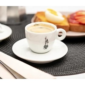 Resim Mcreative - Moka Kahve Fincanı ve Tabağı - 80 ml - Bialetti Ikonik Bıyıklı Adam Desenli - Porselen 