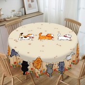 Resim Kedi Temalı Polyester Masa Örtüsü - Sevimli Yavru Kediler ve Pati Baskı Tasarımı, Ev Mutfak, Yemek Odası, Veranda, Piknik İçin Mükemmel | Yuvarlak Kenar Kabartma, Kedi Severler İçin İdeal Hediye, Kedi Severler İçin Hediye 