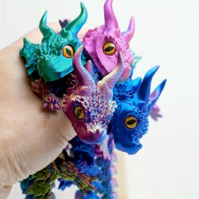 Resim Otantik Hareketli 3D Baskılı Lazer Holografik Uçan Ejderha Heykeli, Yaratıcı İki Boynuzlu Ejderha Figürü, Gotik Tarzı Ev Dekorasyonu Oda Süsü 