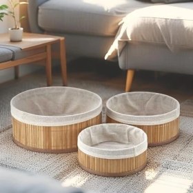 Resim Bambu Çok Amaçlı Saklama Kutusu 3'lü Set, Düzenleyici Derin Boy Organizer, Dekoratif Bambu Düzenleyici 3 Boy Doğal Renk (Yuvarlak) 