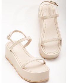 Resim 861-1027 Bej Dolgu Topuk Kadın Sandalet Altın - Taba 