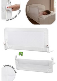 Resim Wellgro Premium 120x65 CM Deri Kılıflı Yatak Bariyeri Katlanır Yatak Korkuluğu, Beyaz 