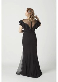 Resim Moda Berray 21923 Siyah Yırtmaçlı Işlemeli Şık Büyük Beden Abiye Elbise Siyah 