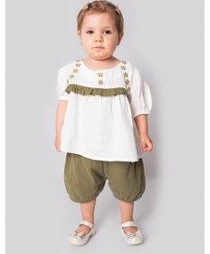 Resim Marvello 6 -9 Aylık Kız Bebek Roba Nakışlı Müslin Ikili Takım %100 Pamuk Yazlık Bluz Ve Şort Çok Renkli 